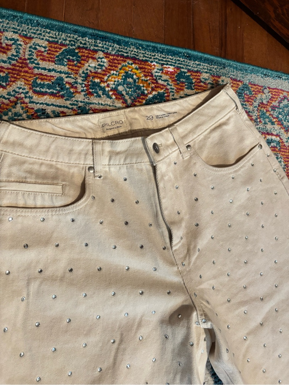 Pilcro Cream Skinny Jeans with Stud Detailing